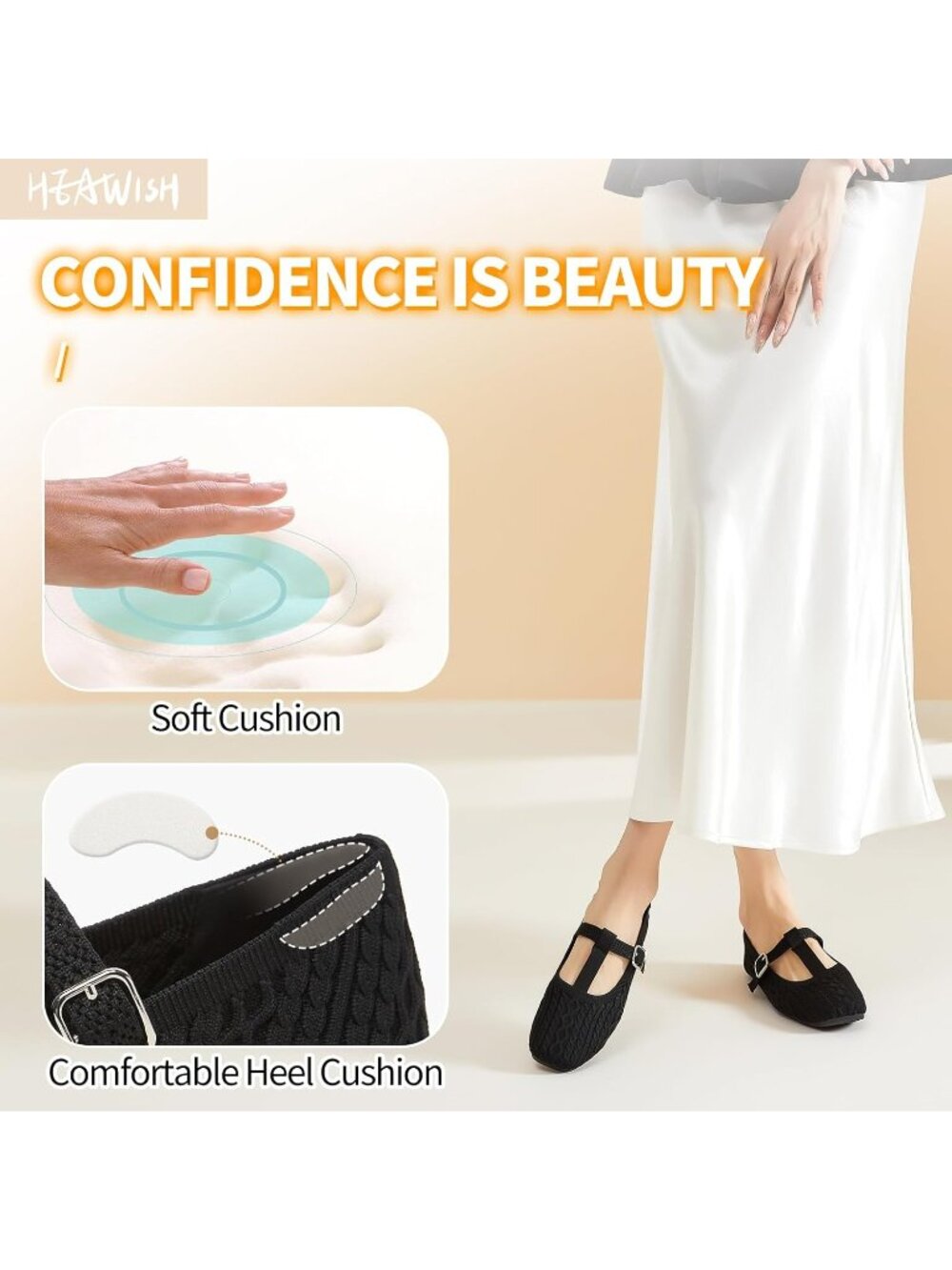 Women's Black Knitted Flats Square Toe Comfortable Slip On Casual Walking Shoes - Picture 4 of 6